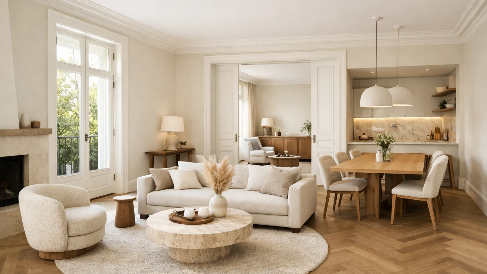 Pièce de vie rénovée dans un style haut de gamme